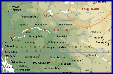 Map showing location of Thattekad Sanctuary